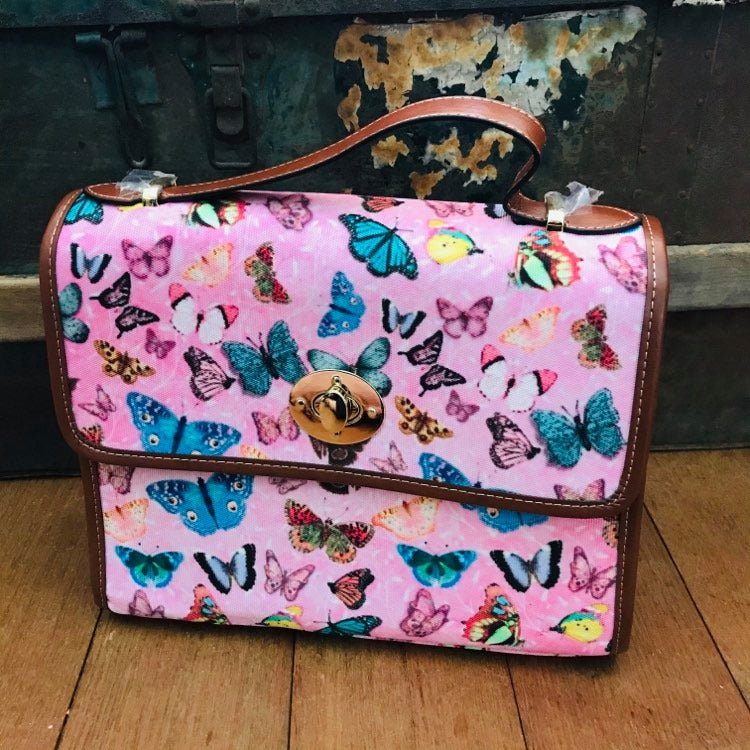 Butterfly Pink - Waterproof Canvas Handbag - Little Goody New Shoes Australia