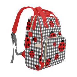 Ladybird Gingham - Multi-Function Backpack Nappy Bag