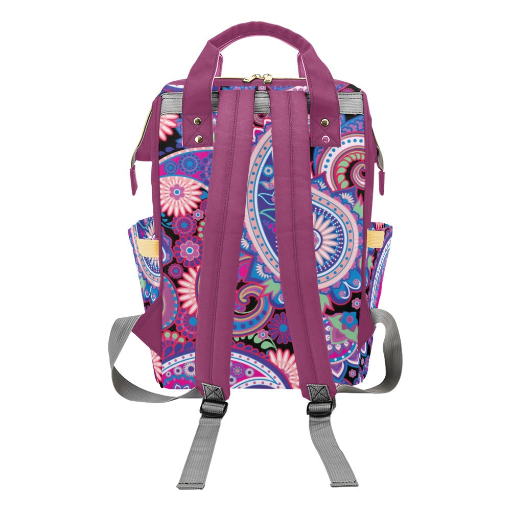 Purple Paisley - Multi-Function Backpack Nappy Bag