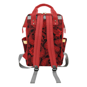 Red Paisley - Multi-Function Backpack Nappy Bag