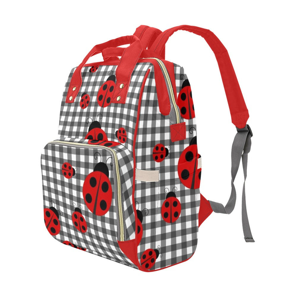 Ladybird Gingham - Multi-Function Backpack Nappy Bag