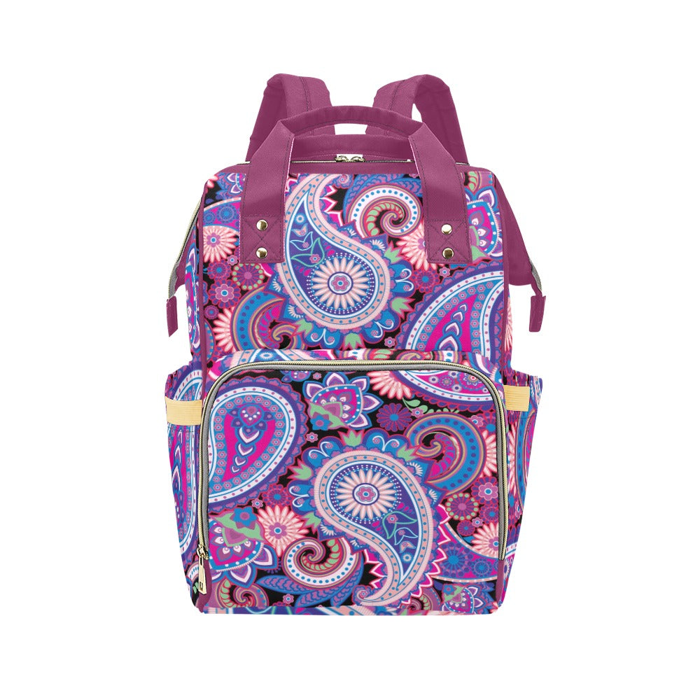 Purple Paisley - Multi-Function Backpack Nappy Bag