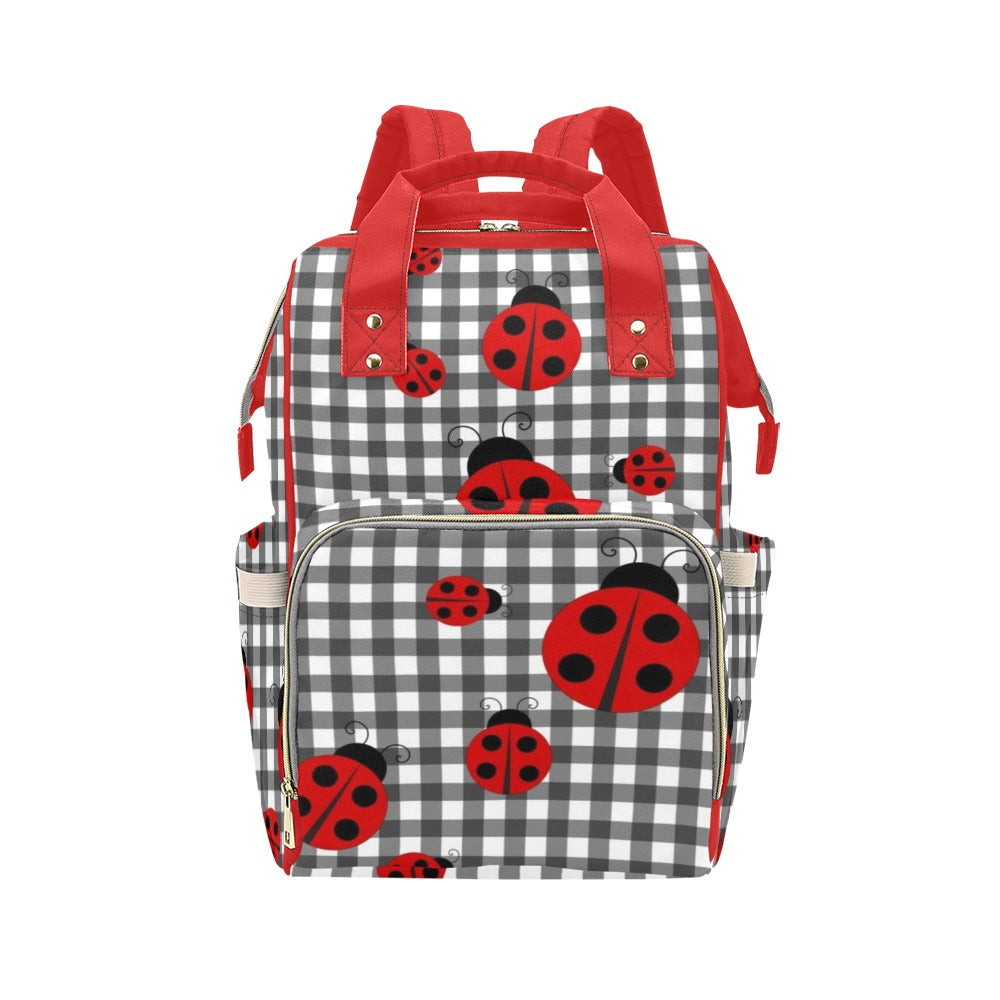 Ladybird Gingham - Multi-Function Backpack Nappy Bag