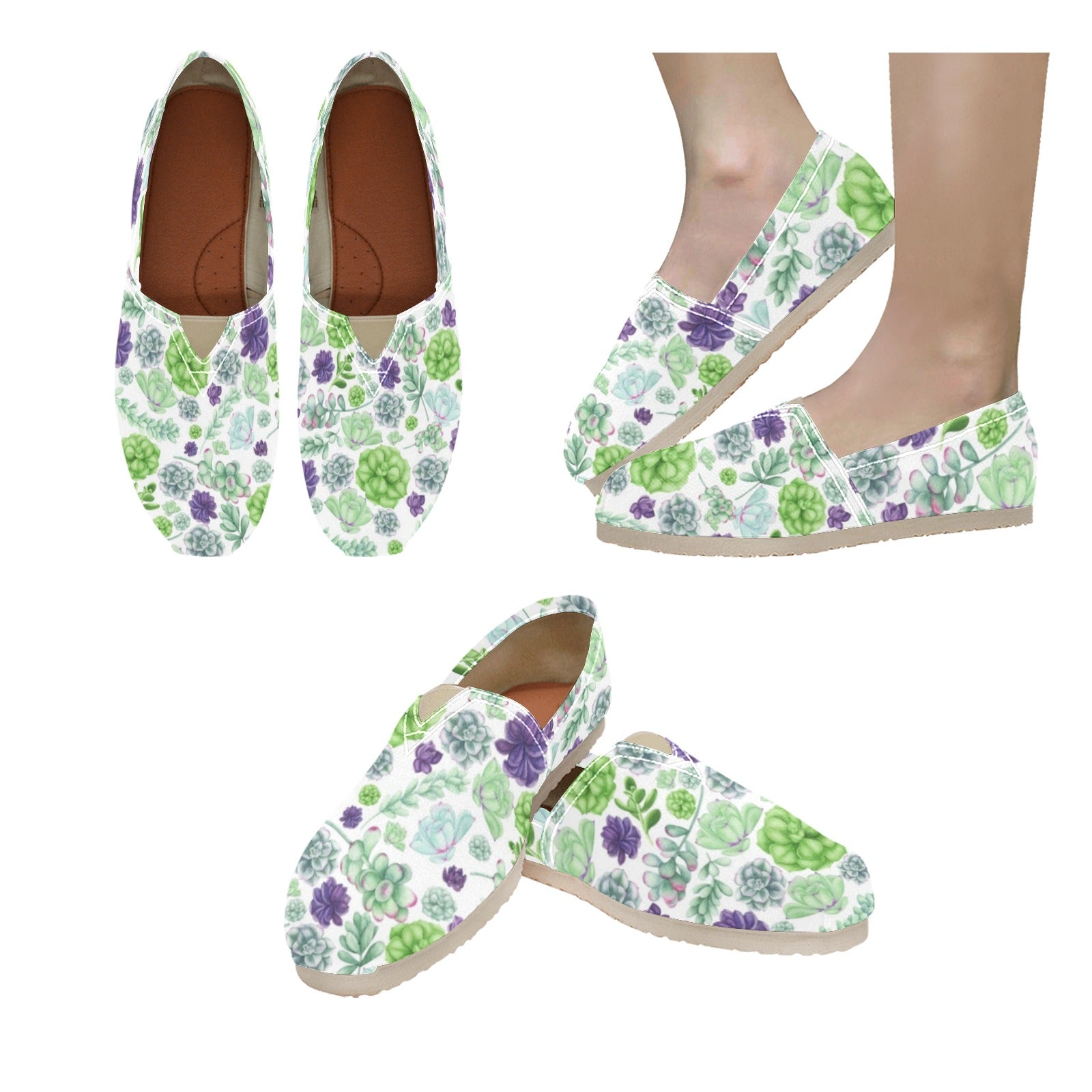 Succulents - Casual Canvas Slip-on Shoes