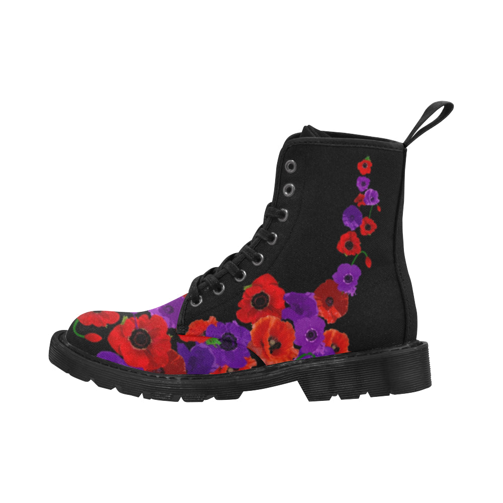 Poppies Purple and Red - Canvas Boots