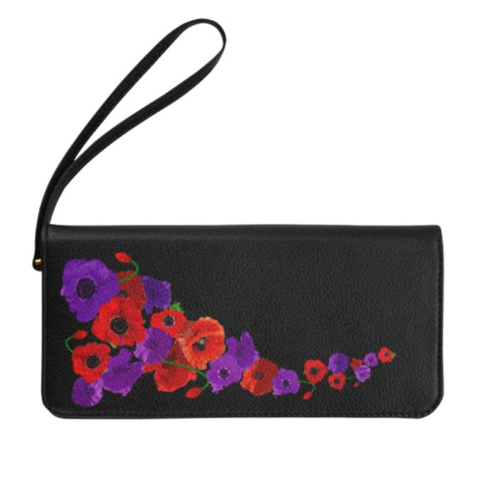 Poppies Purple and Red - Clutch Purse Medium