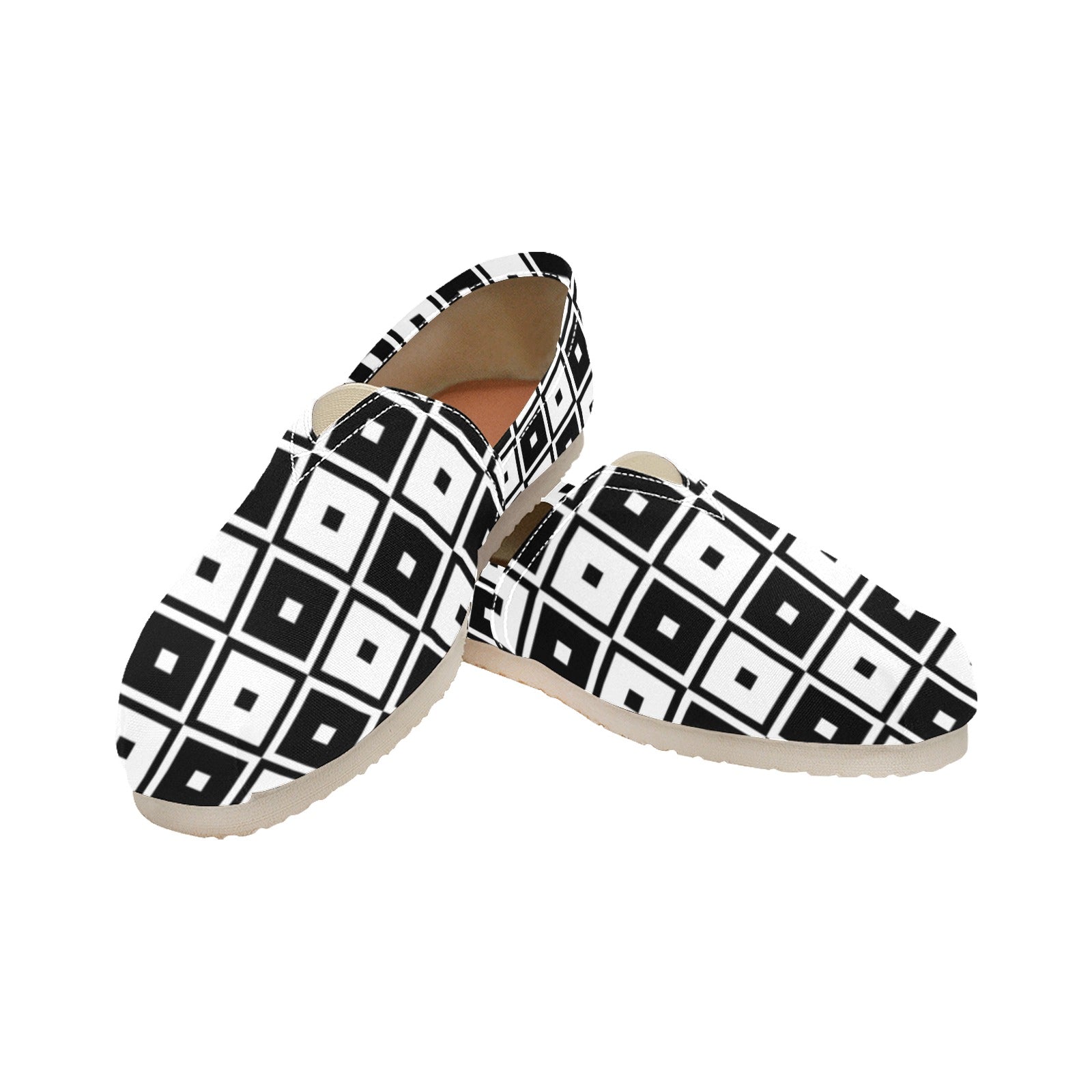 Black & White Squares - Casual Canvas Slip-on Shoes