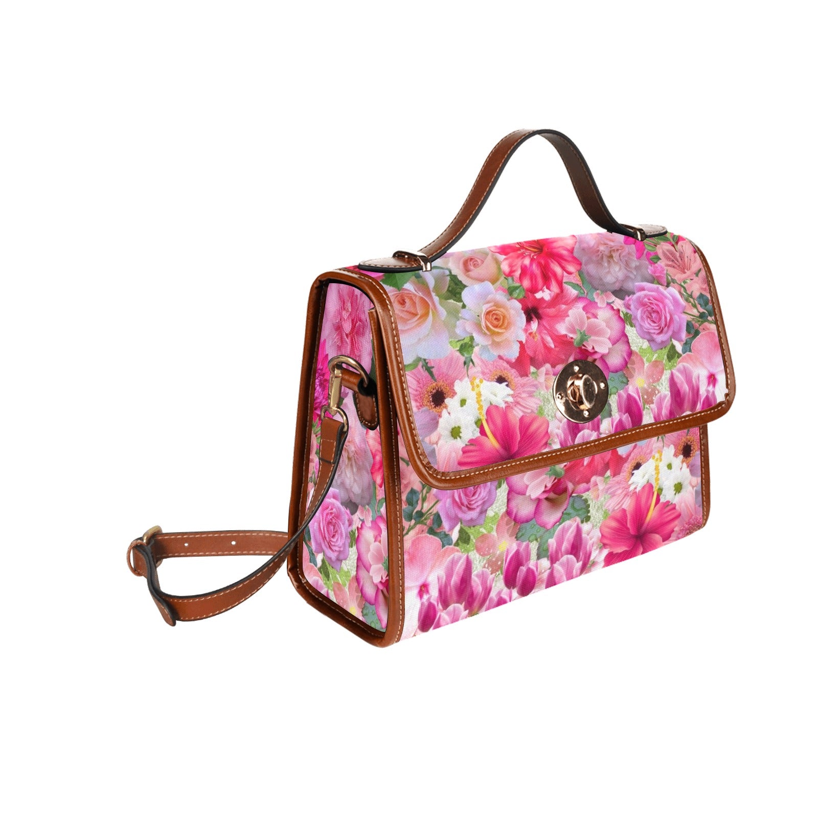 Pink Floral - Waterproof Canvas Handbag