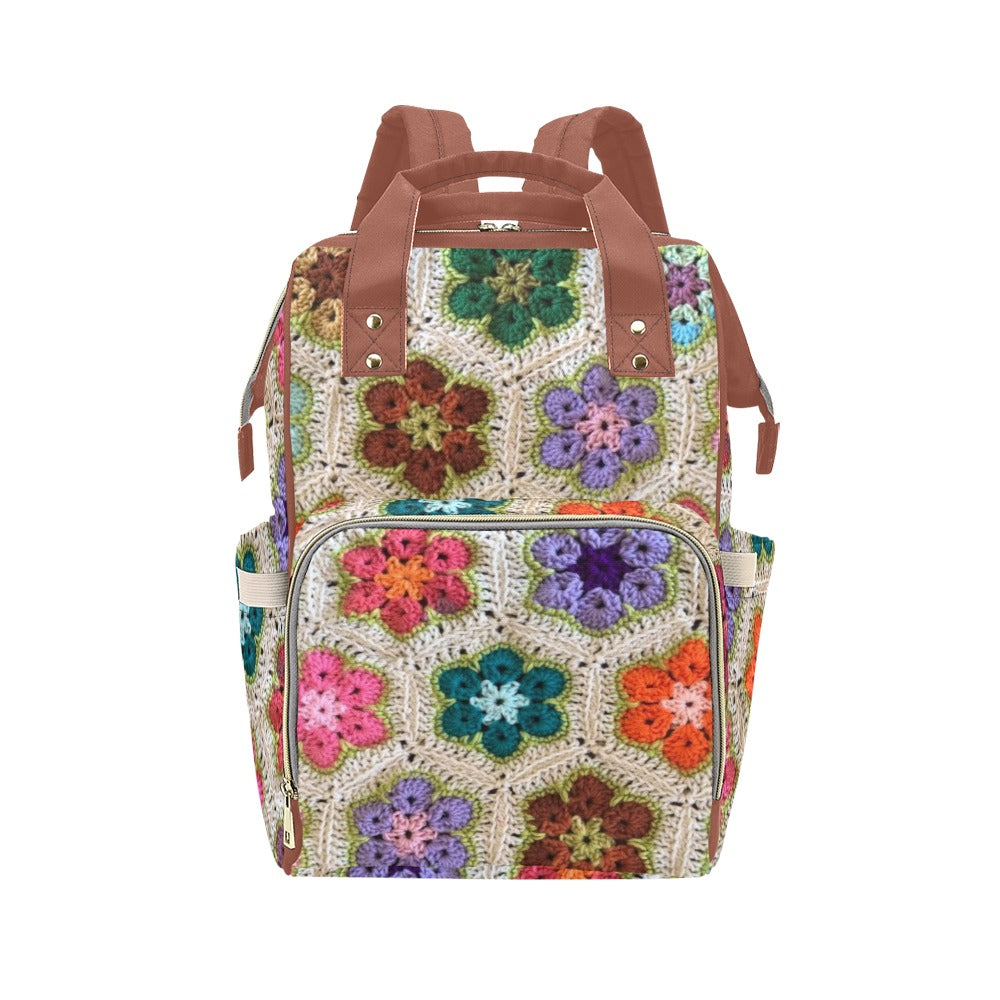 African Flowers Crochet - Multi-Function Backpack Nappy Bag