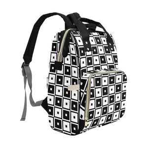 Black & White Squares - Multi-function Backpack Nappy Bag