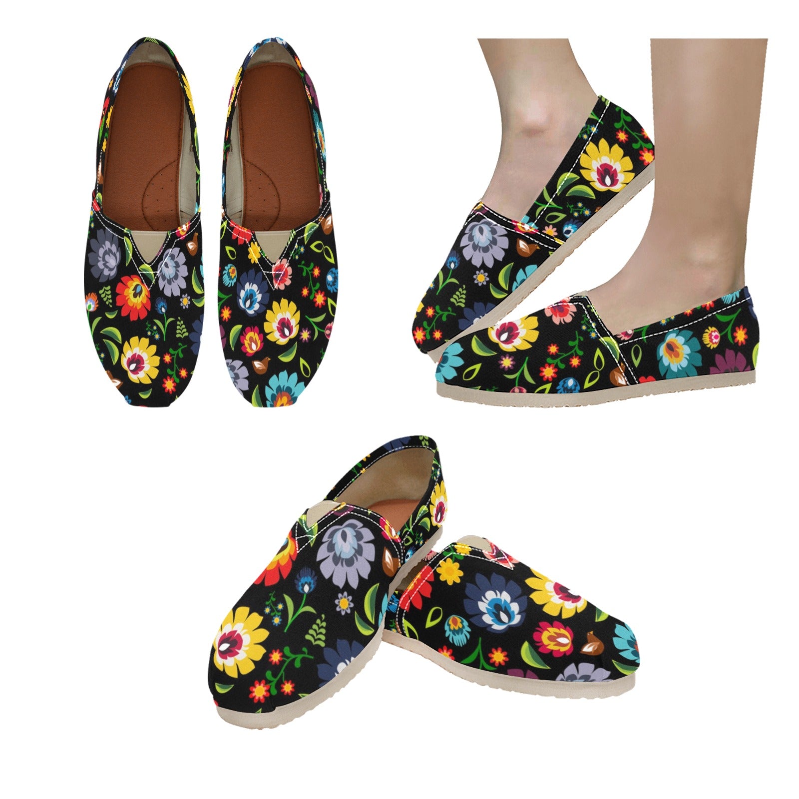 Polish Folk Flowers - Casual Canvas Slip-on Shoes