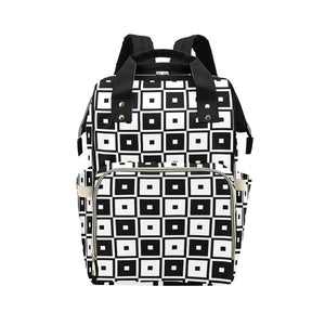 Black & White Squares - Multi-function Backpack Nappy Bag