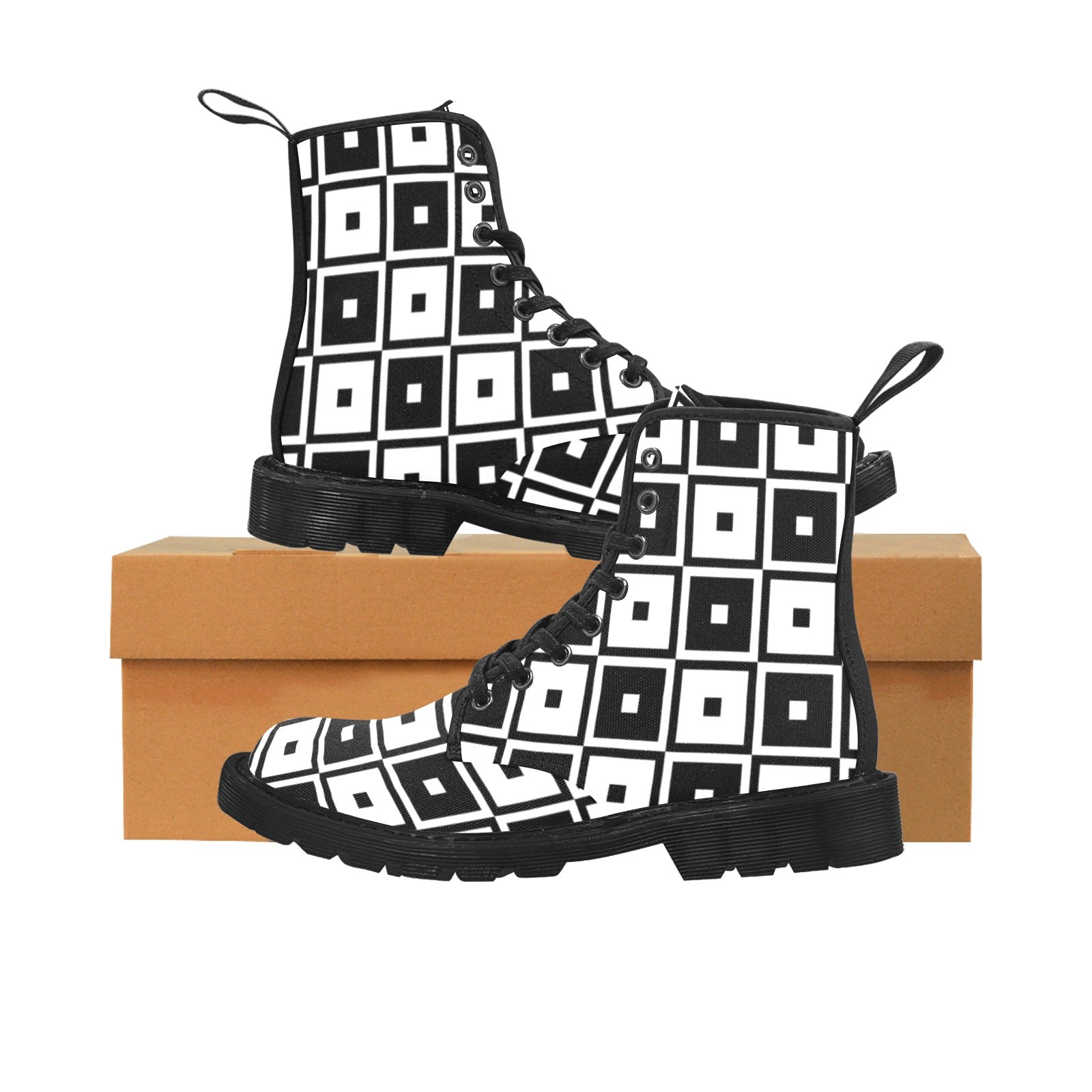 Black & White Squares - Canvas Boots