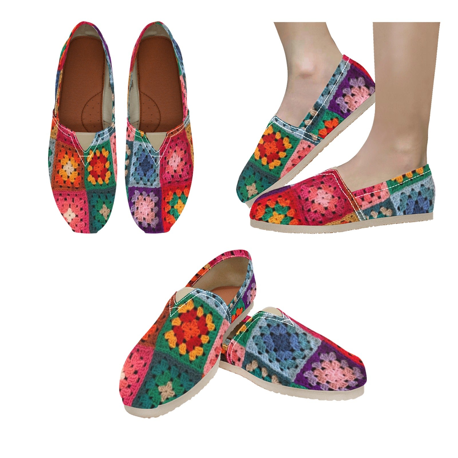 Crochet Granny Squares - Casual Canvas Slip-on Shoes