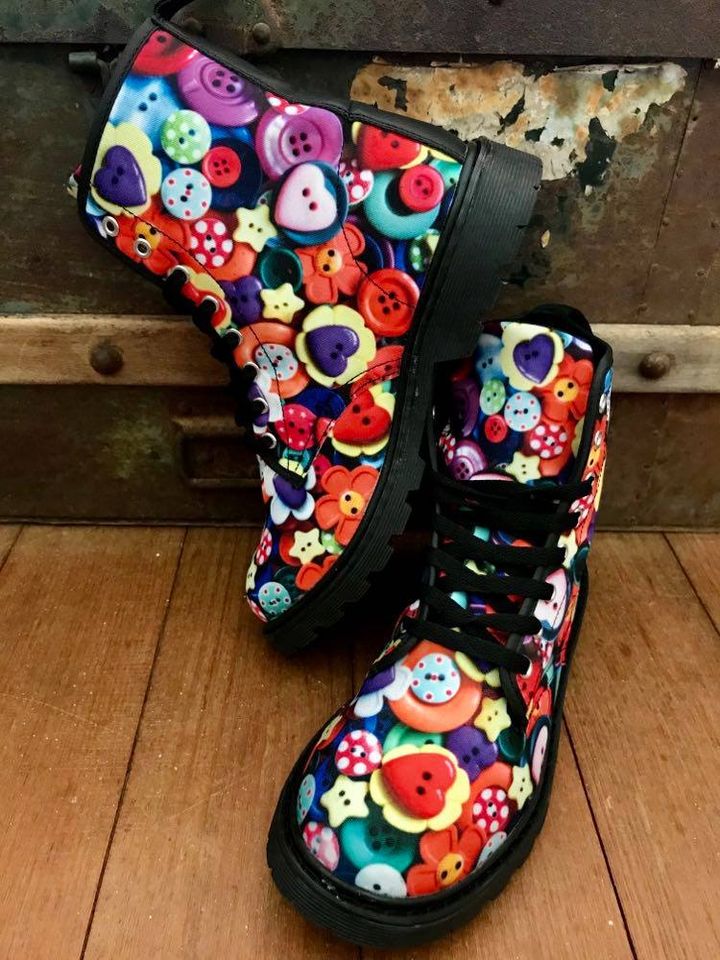 Buttons - Canvas Boots - Little Goody New Shoes Australia