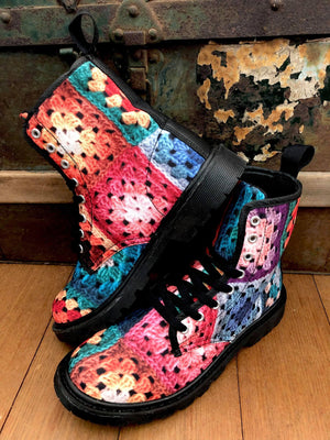 Crochet Granny Squares - Canvas Boots - Little Goody New Shoes Australia