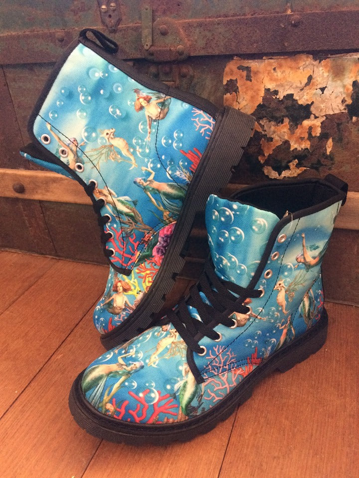 Mermaid - Canvas Boots - Little Goody New Shoes Australia