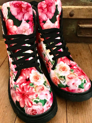 Pink Floral - Canvas Boots