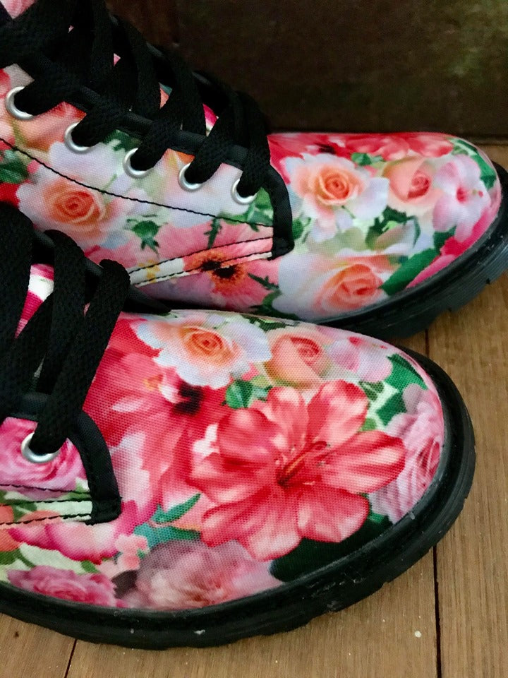 Pink Floral - Canvas Boots