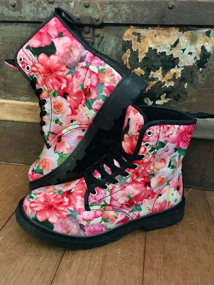 Pink Floral - Canvas Boots