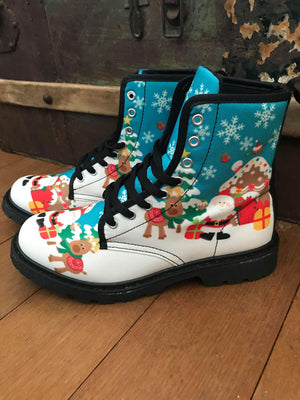 Santa Claus Scene - Canvas Boots - Little Goody New Shoes Australia