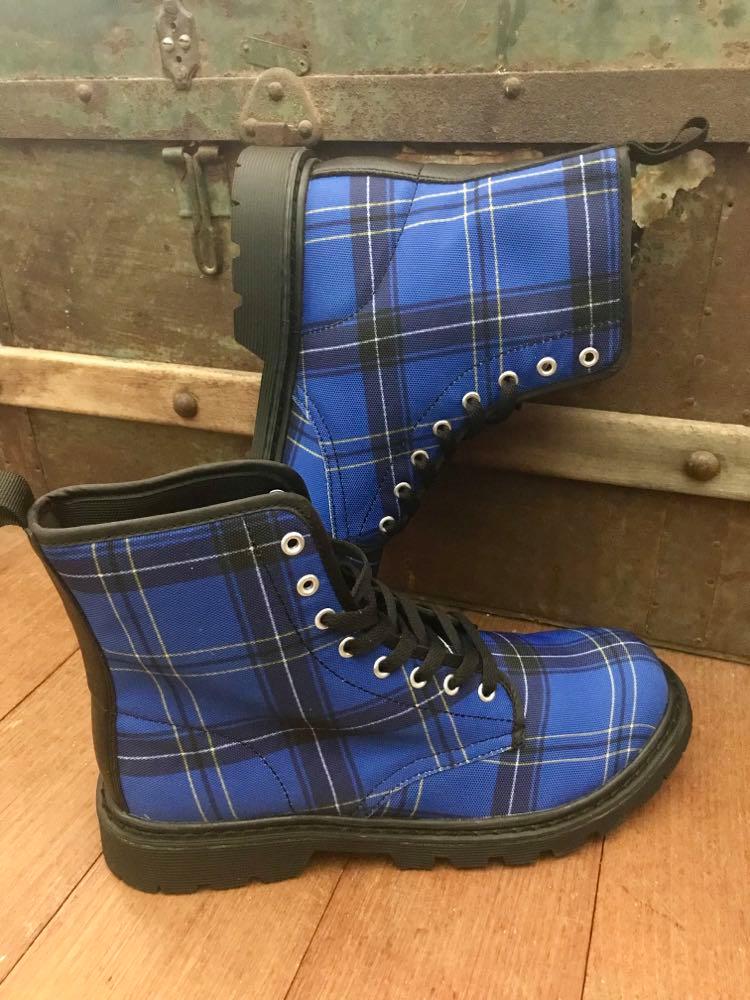 Tartan Blue - Canvas Boots - Little Goody New Shoes Australia