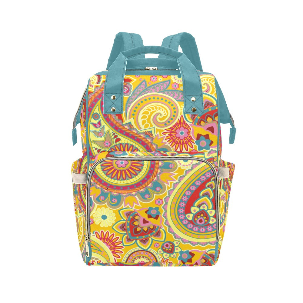 Yellow Paisley - Multi-Function Backpack Nappy Bag