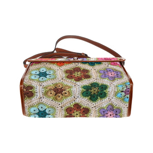African Flowers Crochet - Waterproof Canvas Handbag