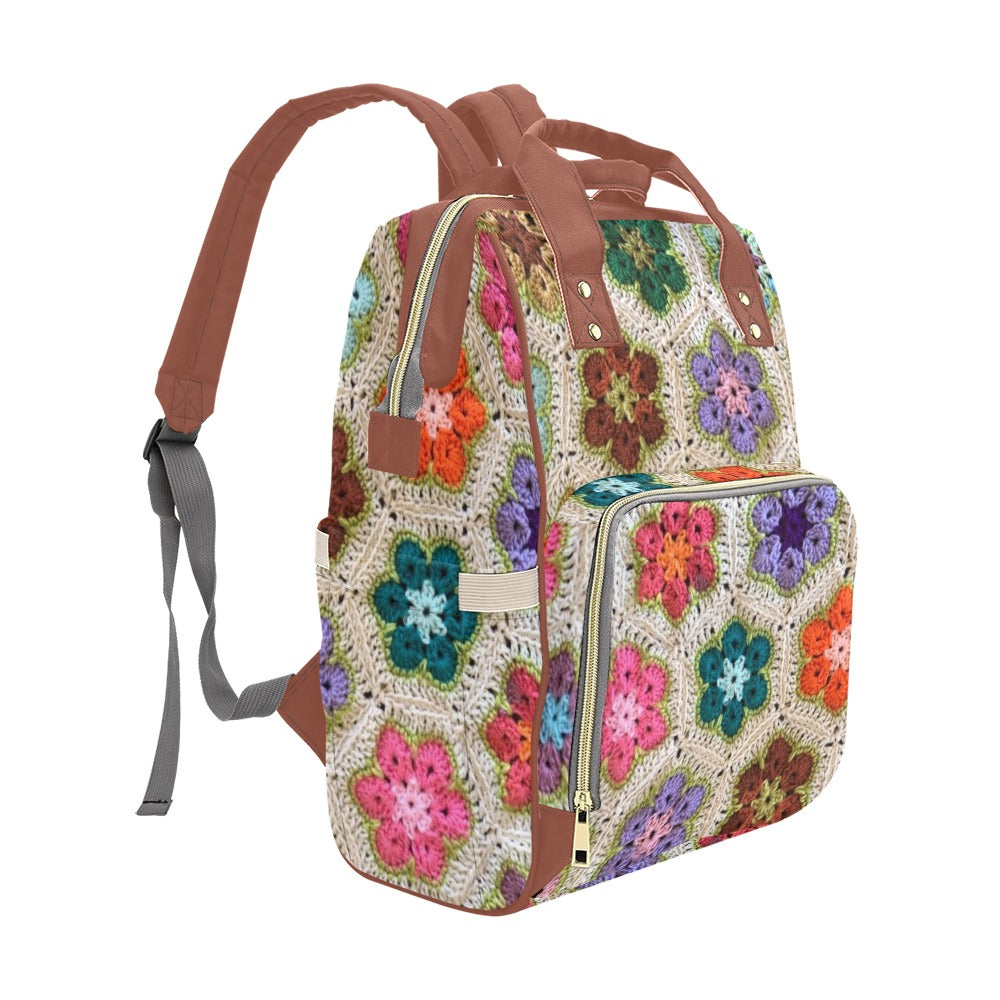 African Flowers Crochet - Multi-Function Backpack Nappy Bag