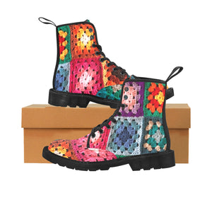 Crochet Granny Squares - Canvas Boots - Little Goody New Shoes Australia