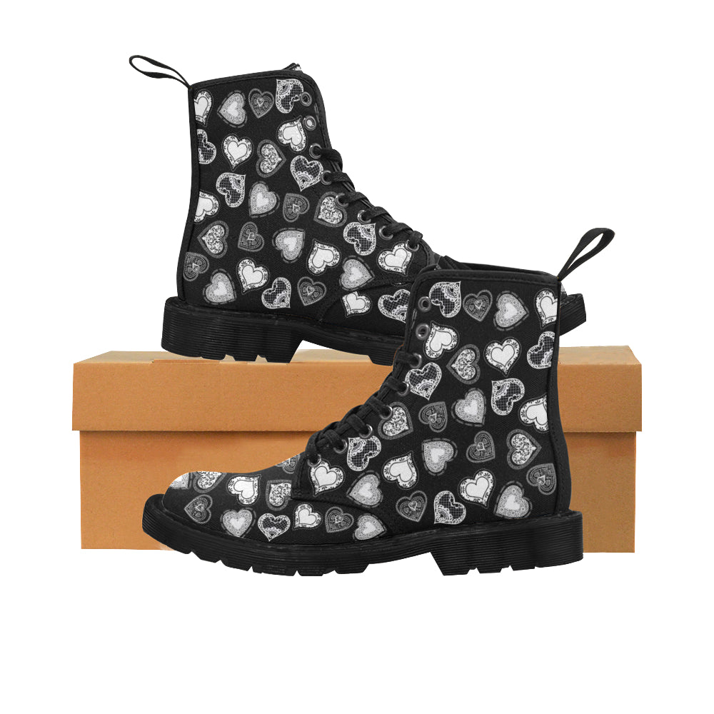 Lace Hearts - Canvas Boots - Little Goody New Shoes Australia