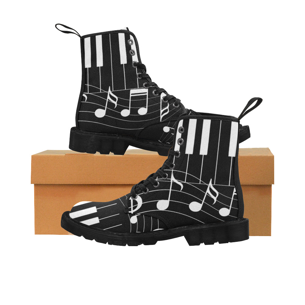 Music Notes Black - Canvas Boots - Little Goody New Shoes Australia