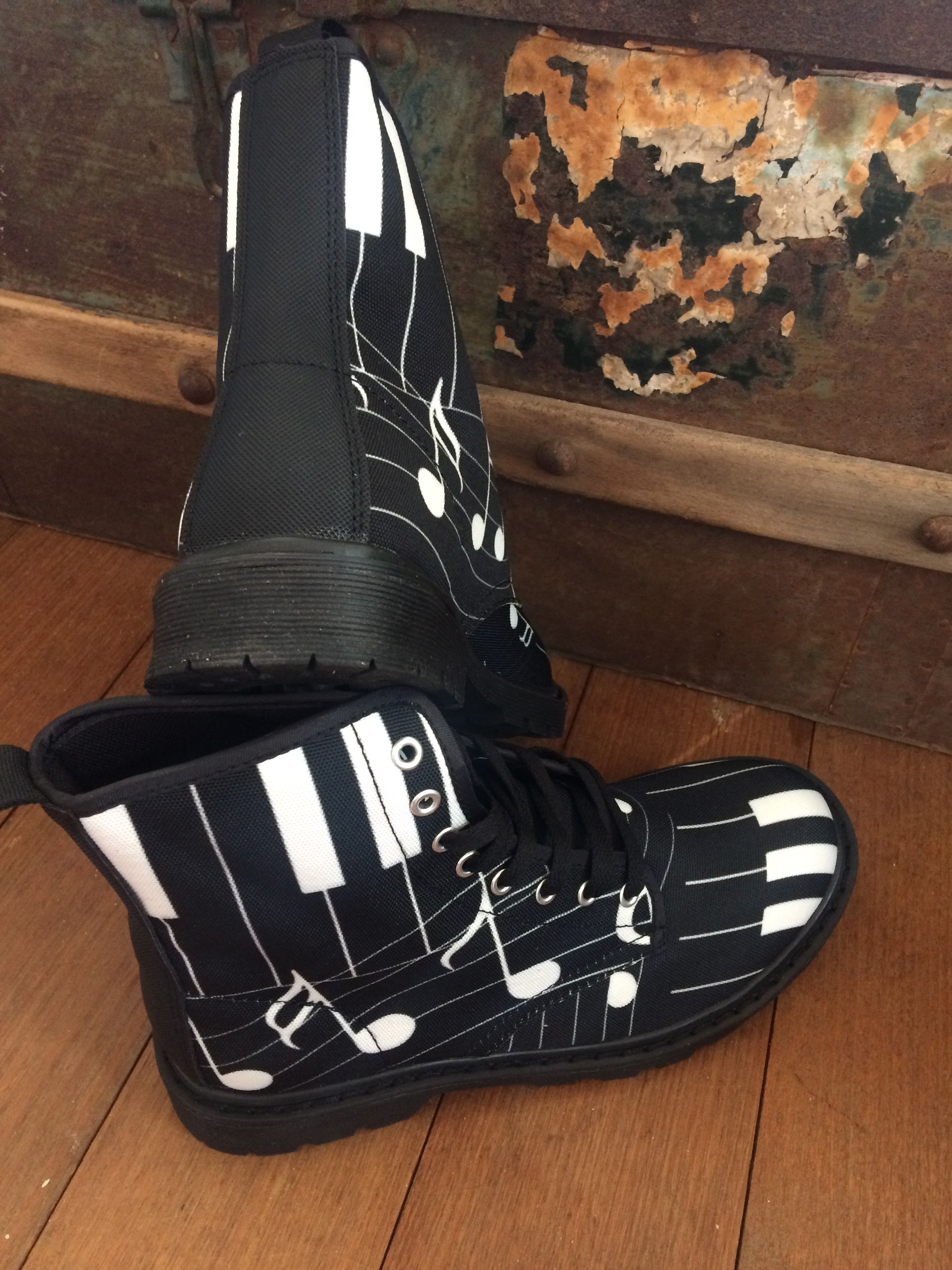 Music Notes Black - Canvas Boots - Little Goody New Shoes Australia