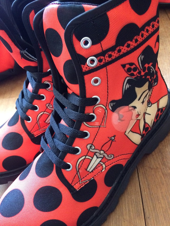 Rockabilly Red - Canvas Boots - Little Goody New Shoes Australia