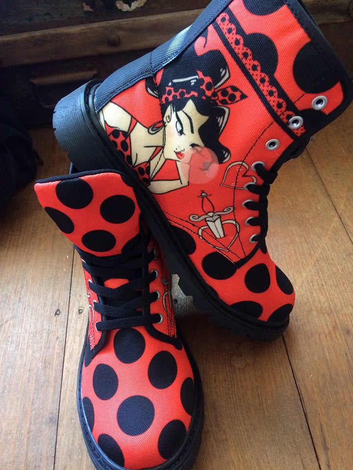 Rockabilly Red - Canvas Boots - Little Goody New Shoes Australia